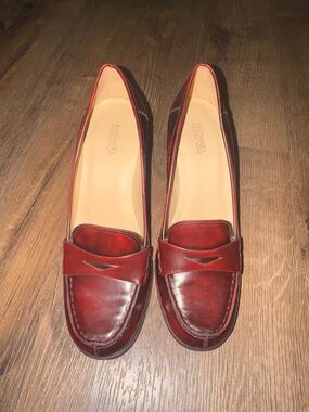 Michael Kors Women's Burgundy Leather Heeled Loafers